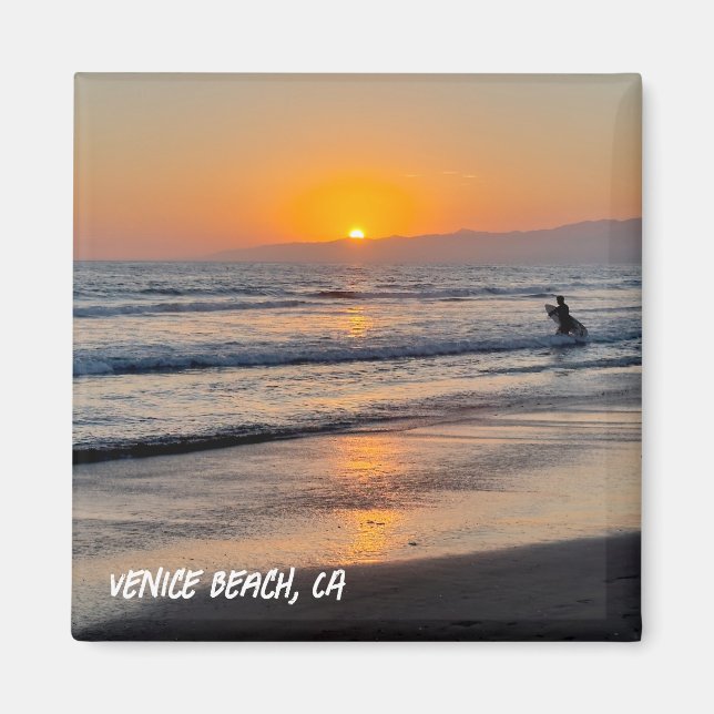Surfer vid Sunset - Venedig Beach, CA Magnet (Framsidan)