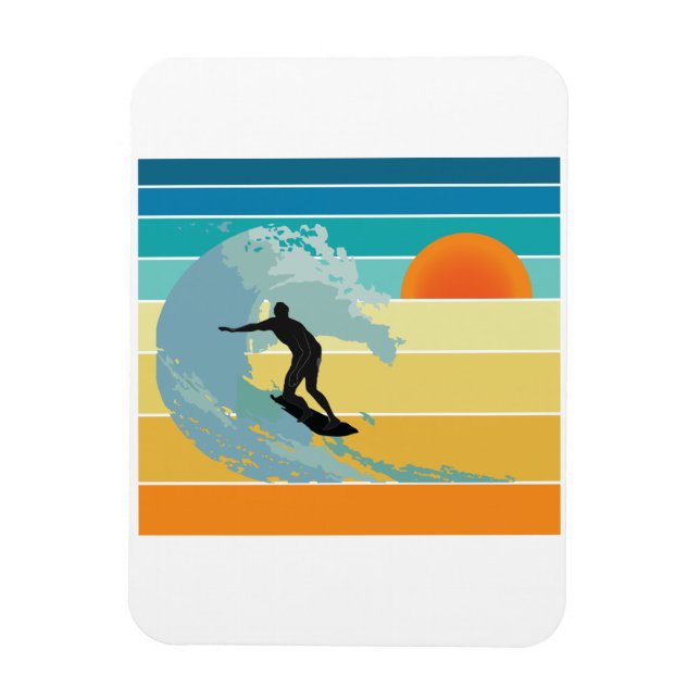 Surfer Vintage Sunset Magnet (Vertikal)