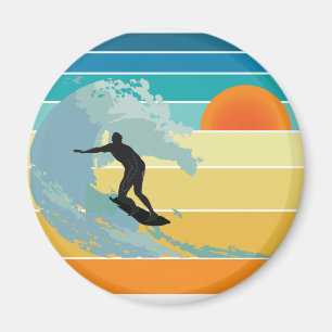Surfer Vintage Sunset Magnet