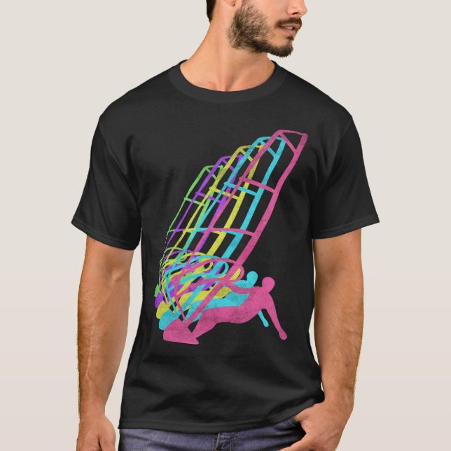 Surfer Windsurfing 80s Colors 1980s T Shirt (Framsida)