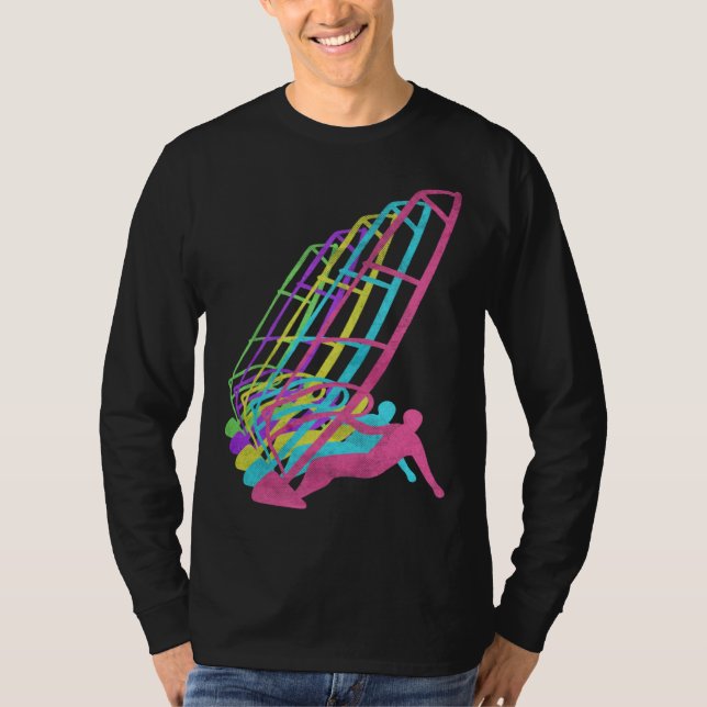Surfer Windsurfing 80s Colors 1980s T Shirt (Framsida)