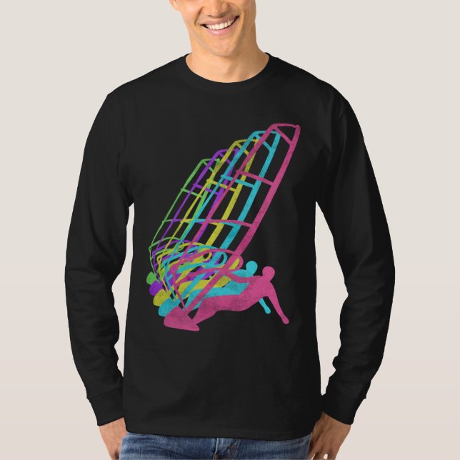 Surfer Windsurfing 80s Colors 1980s T Shirt (Framsida)