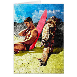 Surferboy pastell hälsningskort