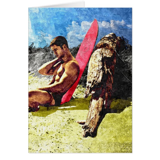 Surferboy pastell hälsningskort (Framsidan)