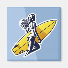 Surferflicka med Gult Surfboard Magnet
