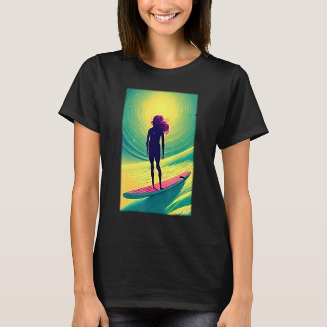 Surfergirl Girl Woman Surfboard Waves Sea Vacation T Shirt (Framsida)