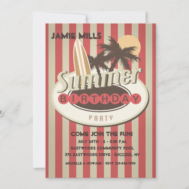 Surfers inbjudan på födelsedagen (Framsida)