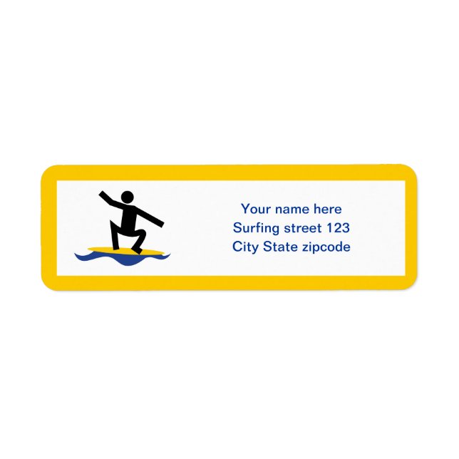 Surfgåvor, surfare på hans anpassningsbar returadress etikett (Framsidan)