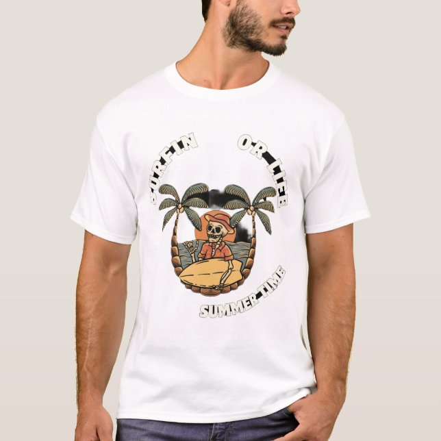 Surfin eller Life Skeleton Summer T-Shirt Design (Framsida)