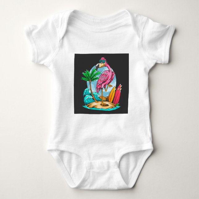 Surfin Flamingo! Baby Bodykostym T Shirt (Framsida)