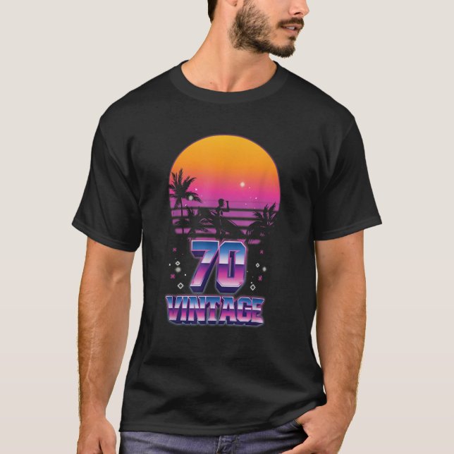Surfing 1970 Pacific Ocean Sunset 70th Birthday 70 T Shirt (Framsida)