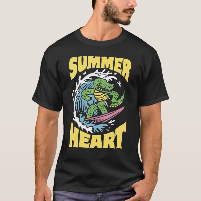 Surfing Alligator Summer Crokodile T Shirt (Framsida)