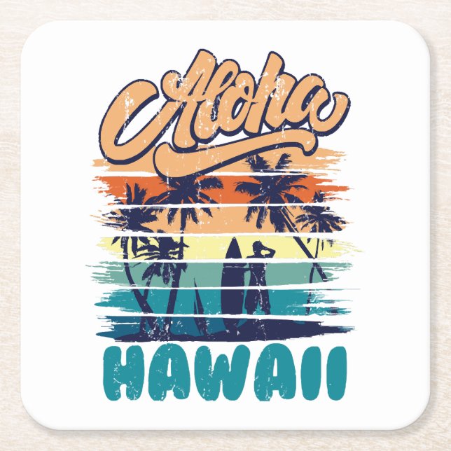 Surfing - Aloha Hawaii Underlägg Papper Kvadrat (Framsidan)