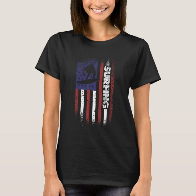 Surfing American Flagga Vinatge Stil Sports T Shirt (Framsida)