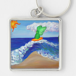 Surfing Angel Raphael Keychain Fyrkantig Silverfärgad Nyckelring