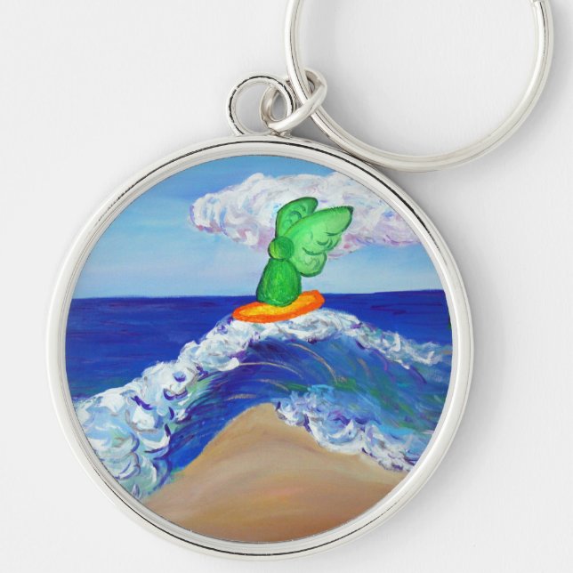 Surfing Angel Raphael Keychain Rund Silverfärgad Nyckelring (Framsidan)