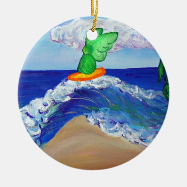 Surfing Angel Raphael Riding Healing Wave Ornament (Framsidan)