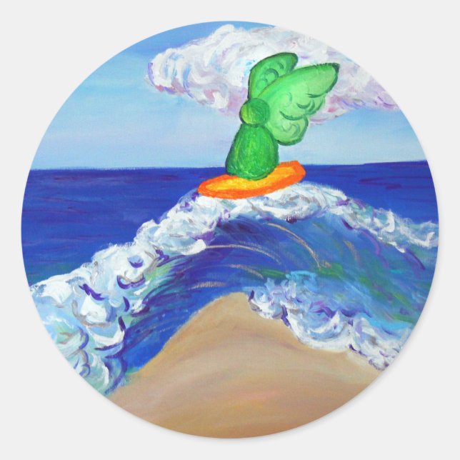 Surfing Angel Raphael Sticker Runt Klistermärke (Framsida)