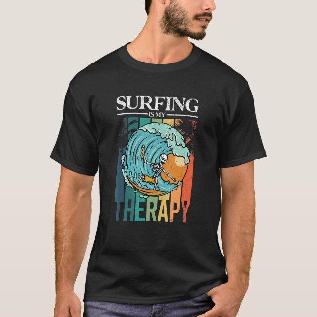 Surfing är min terapeutiska Retro 80s Skeleton Sur T Shirt (Framsida)
