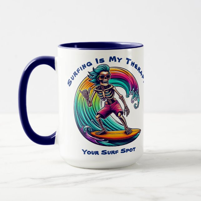 Surfing är min terapi-Skeleton-Surfer Mugg (Vänster)