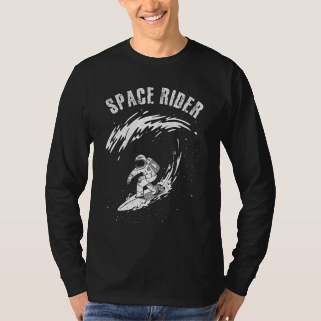 Surfing Astronaut Space Rider Surf the Wave 1 T Shirt (Framsida)