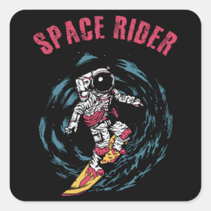 Surfing Astronaut Space Rider Surfer Fyrkantigt Klistermärke