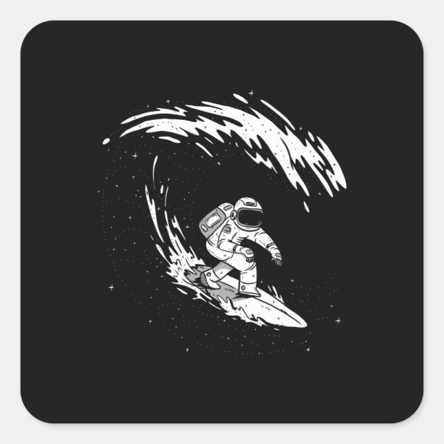 Surfing av rymdaut fyrkantigt klistermärke (Framsida)
