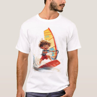 Surfing Äventyr Tecknad vid Lycklig Kid T Shirt