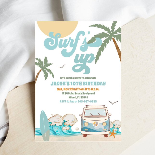Surfing Beach Birthday Invitation Inbjudningar (Skapare uppladdad)