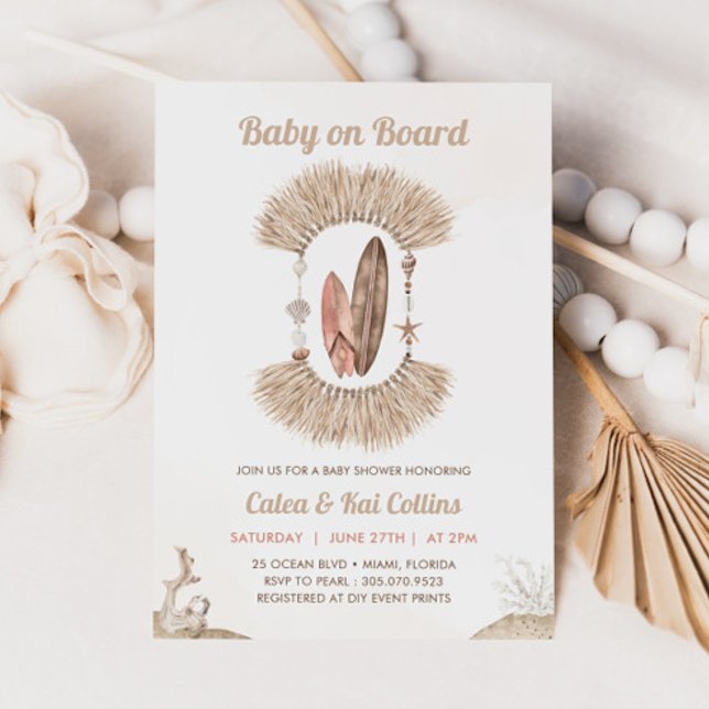 Surfing Beach Boho Baby On Board Baby Shower Inbjudningar (Skapare uppladdad)