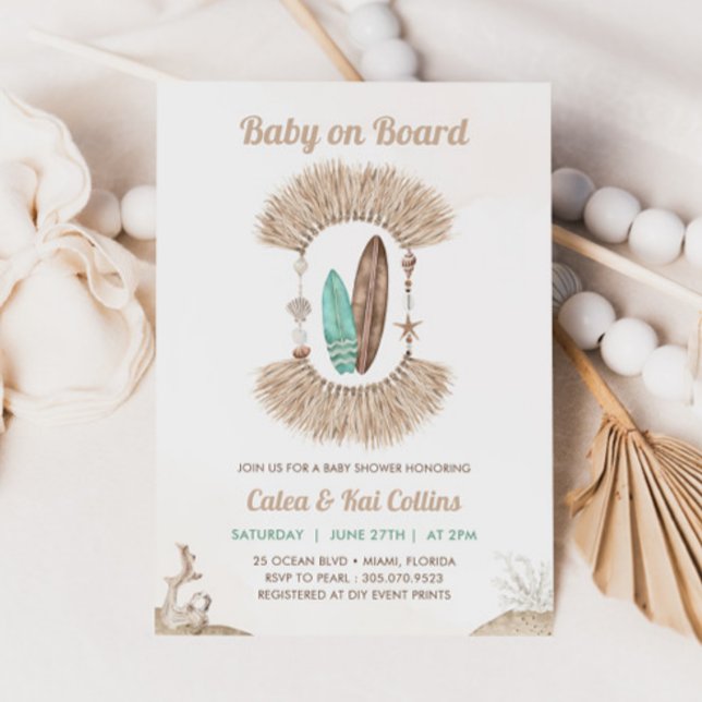 Surfing Beach Boho Baby On Board Baby Shower Inbjudningar (Skapare uppladdad)