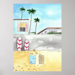 Surfing Beach i San Diego Poster