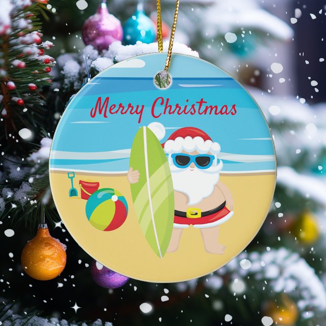 Surfing Beach Santa Tropical Julgransprydnad Keramik (Skapare uppladdad)