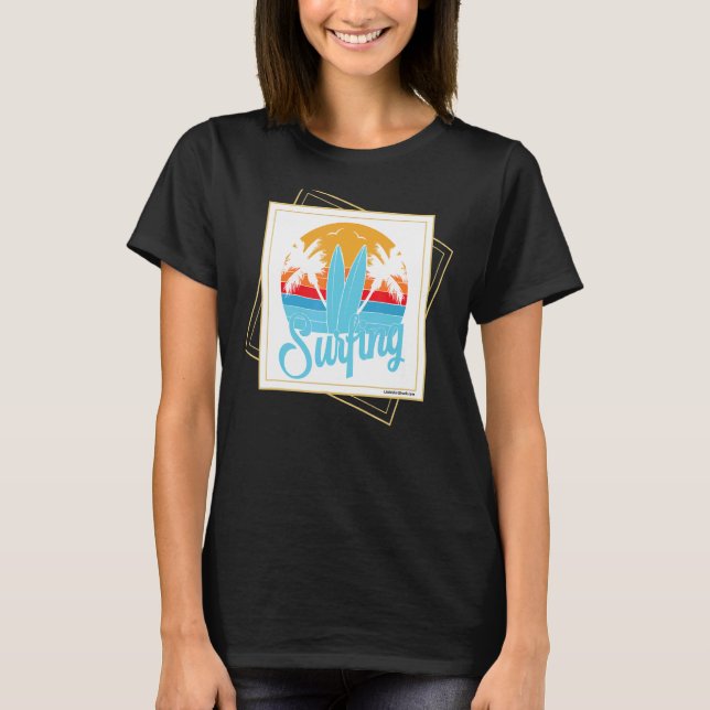 Surfing Beach Summer Vacation Handflatan Träd Ocea T Shirt (Framsida)