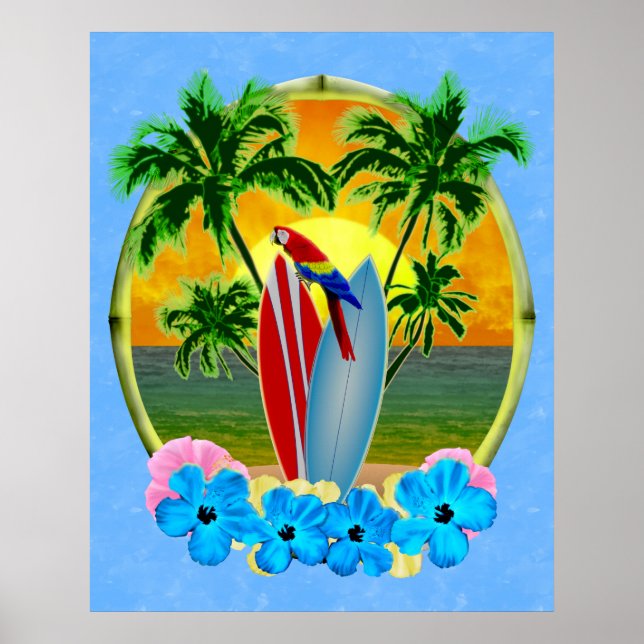 Surfing Beach Sunset Poster (Framsidan)