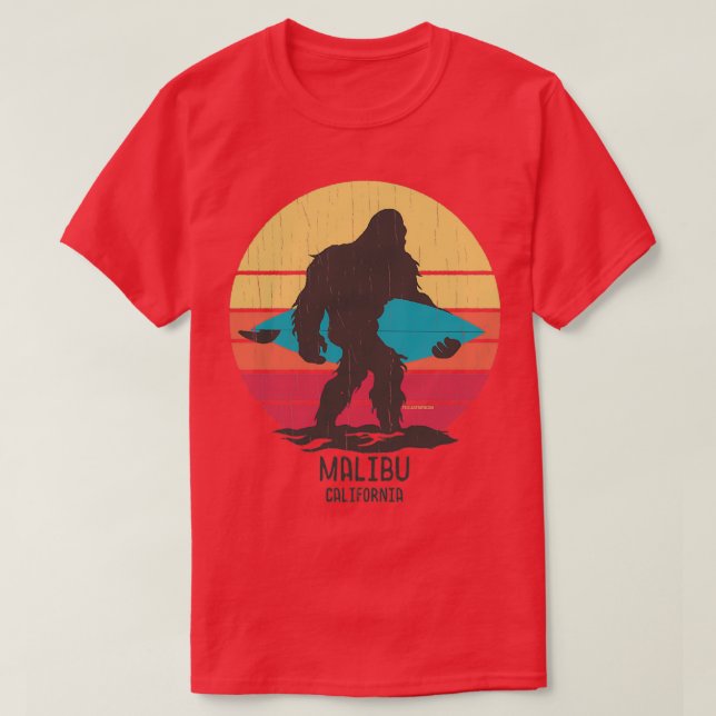 Surfing Bigfoot Malibu Kalifornien T Shirt (Design framsida)