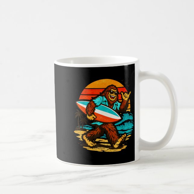 Surfing bigfoot retro solnedgång strand tropisk st kaffemugg (Höger)