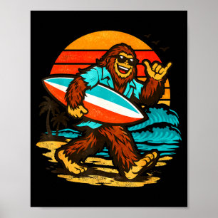 Surfing bigfoot retro solnedgång strand tropisk st poster