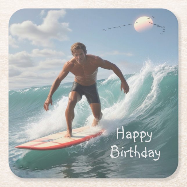 Surfing Birthday Underlägg Papper Kvadrat (Framsidan)