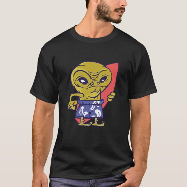 surfing board alien space aliens ufo t shirt (Framsida)