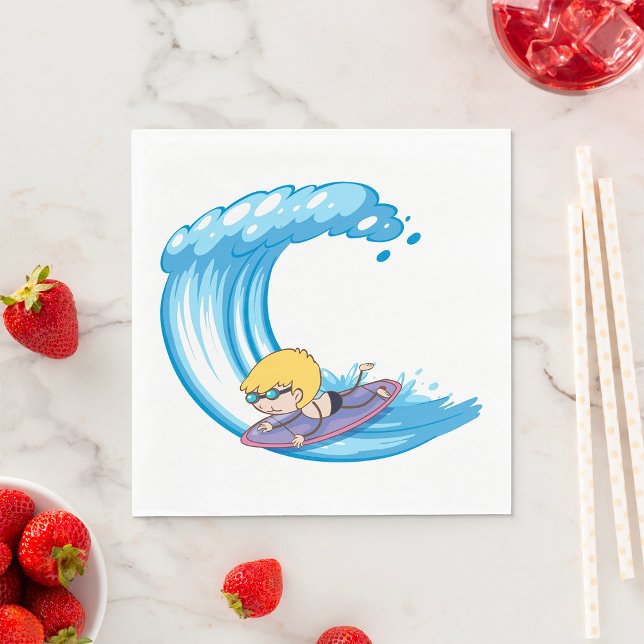 Surfing Boy Blue Wave Napkins Pappersservett (Skapare uppladdad)