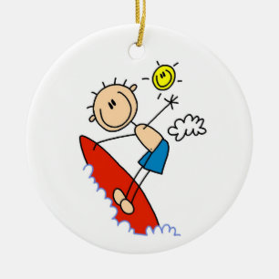 Surfing Boy Stick figur Julgransprydnad Keramik