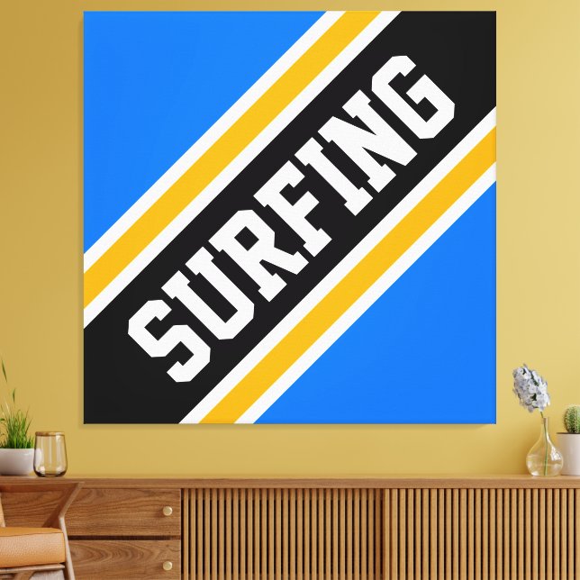 SURFING Bright Blue Black Slant Tävla Rand Canvastryck (Insitu (Vardagsrum))