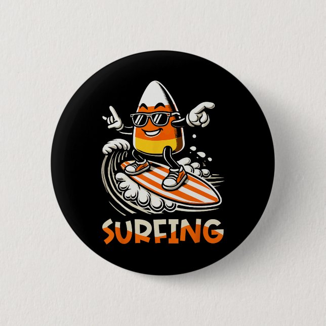 Surfing Candy corn Funny Halloween Design Design Knapp (Framsida)