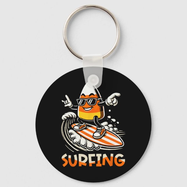 Surfing Candy corn Funny Halloween Design Design Nyckelring (Framsida)