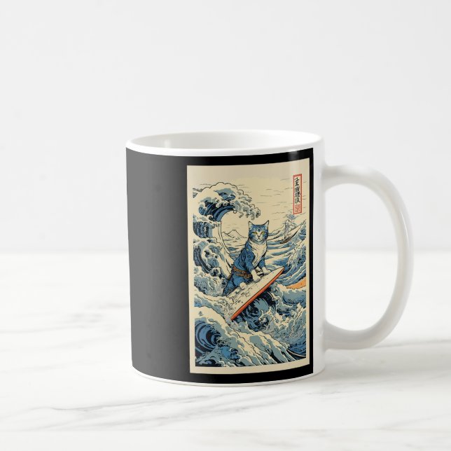 Surfing Cat Hokusai Underbar Wave off Kanagawa Jap Kaffemugg (Höger)