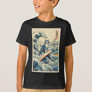 Surfing Cat Hokusai Underbar Wave off Kanagawa Jap T Shirt