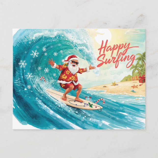 Surfing Christmas with SANTA CLAUS  Helg Vykort (Framsida)