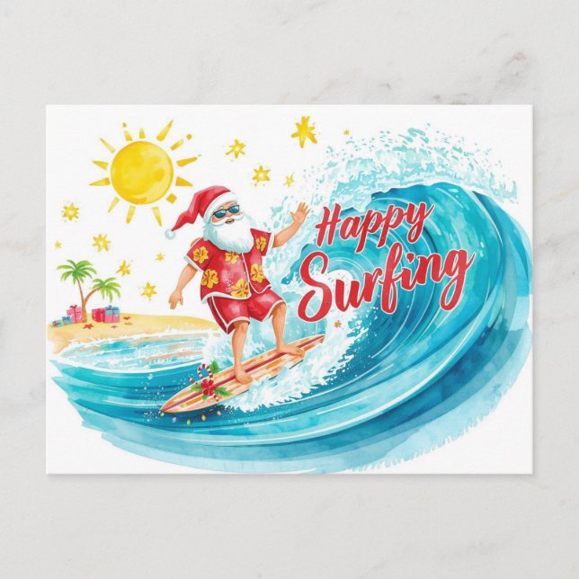Surfing Christmas with SANTA CLAUS  Helg Vykort (Framsida)