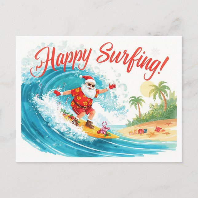 Surfing Christmas with SANTA CLAUS  Helg Vykort (Framsida)